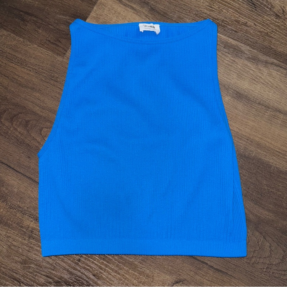 Cotton On Blue Ribbed Fabric Boat Neck Cropped Tank top